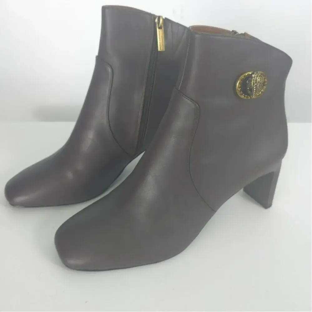 Kurt Geiger Chelsea Square Toe Bootie Brown Leather Ankle Block Heel Size 41